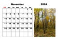 Calendar for 2024, November, with a photo of nature