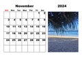 Calendar for 2024, November, with a photo of the sea