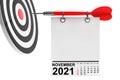 Calendar November 2021 with Target. 3d Rendering