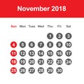 Calendar for November 2018