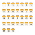 Calendar number 1-31 flat icon on white background