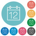 Calendar number 12 outline flat round icons