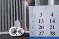 Calendar with numbers for recording on car maintenance, consumables concept