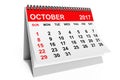 Calendar October 2017. 3d rendering Royalty Free Stock Photo