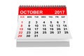 Calendar October 2017. 3d rendering Royalty Free Stock Photo