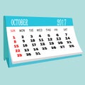 Calendar 2017 October page of a desktop calendar. Royalty Free Stock Photo