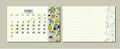 Calendar for 2021. October. Calendar sheet with painted olives and olives, olive oil and a place for writing notes and recipes