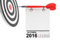 Calendar October 2016 with target. 3d Rendering