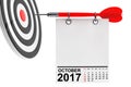 Calendar October 2017 with target. 3d Rendering Royalty Free Stock Photo