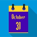 Calendar october thirty first icon, flat style Royalty Free Stock Photo