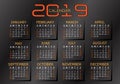 2019 calendar orange yellow on dark grey metallic background vector Royalty Free Stock Photo