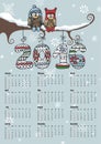 Calendar 2016.Owl couple,Knitting numbers