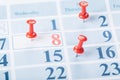 Calendar page for 2021, Concept image of a calendar with red push pins Royalty Free Stock Photo