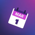 Calendar Page Design for Day of 1st March - Banner, Design Element for Web, Flyers, Posters, Useful for Designs