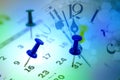 calendar page with drawing-pin and time clock background Royalty Free Stock Photo