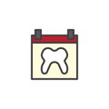 Calendar page with human tooth filled outline icon