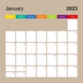 Calendar Page For January 2023, Wall Planner With Colorful Design. Week Starts On Monday