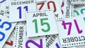 Calendar page shows April 15 date. 3D rendering Royalty Free Stock Photo