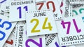 Calendar page shows June 24 date, 3D rendering Royalty Free Stock Photo