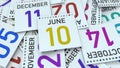 Calendar page shows June 10 date. 3D rendering Royalty Free Stock Photo