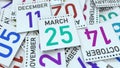 Calendar page shows March 25 date. 3D rendering Royalty Free Stock Photo