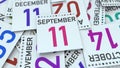 Calendar page shows September 11 date, 3D rendering Royalty Free Stock Photo