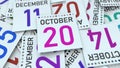 Calendar page shows October 20 date. 3D rendering Royalty Free Stock Photo