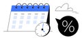 Calendar with Clock and Percentage Indicator Representing Time Management and Scheduling Concepts Royalty Free Stock Photo