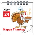 Calendar Page With Turkey Chef With Pie. Royalty Free Stock Photo