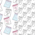 Calendar pages with St Valentines Day, White and Black Day date and outline heart Seamless pattern