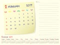 Calendar paper note February 2017 Royalty Free Stock Photo