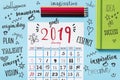 Calendar of 2019, pencil crayons and resolutions