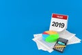 2019 Calendar with pie chart and calculator