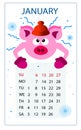 Calendar for 2019 pig;new year; January;