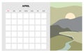 Calendar Planner April spring month. Minimal abstract contemporary landscape natural background. Monthly template for Royalty Free Stock Photo