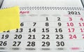 Calendar planner for April 2021, WITH STICKER FOR NOTES, tax time. Tax payment deadline