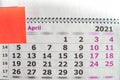 Calendar planner for April 2021, WITH STICKER FOR NOTES, tax time. Tax payment deadline