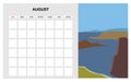 Calendar Planner August summer month. Minimal abstract contemporary landscape natural background. Monthly template for Royalty Free Stock Photo