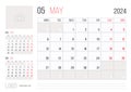 Calendar 2024 planner corporate template design - May month