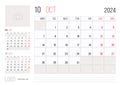 Calendar 2024 planner corporate template design - October month