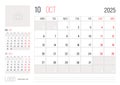 Calendar 2025 planner corporate template design of October month