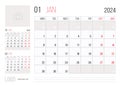 Calendar 2024 planner corporate template January month