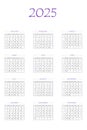 2025 calendar planner. Corporate week. Template layout, 12 months yearly, white background. Simple design for business