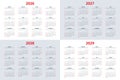 Calendar planner for 2026, 2027, 2028, 2029 year. Calendar design, 12 months 2026-2029. Professional planner template Royalty Free Stock Photo