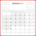 Calendar Planner for February 2017 Vector Design Template Stationary.