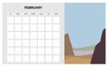 Calendar Planner February winter month. Minimal abstract contemporary landscape natural background. Monthly template for Royalty Free Stock Photo