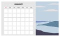 Calendar Planner January winter month. Minimal abstract contemporary landscape natural background. Monthly template for Royalty Free Stock Photo