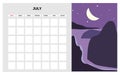 Calendar Planner July summer month. Minimal abstract contemporary landscape natural background. Monthly template for Royalty Free Stock Photo