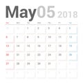 Calendar Planner for May 2018 Vector Design Template Stationary. Week Starts Sunday. Royalty Free Stock Photo