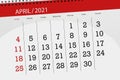 Calendar planner for the month april 2021, deadline day